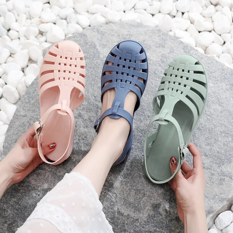 Women's Summer Fashion PVC Hollow Out Flat Casual Beach Sandals  Amaijoin