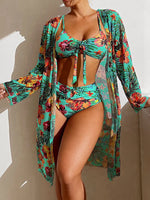 Load image into Gallery viewer, Bikini 2024 Women 11 Colors Sexy High Waist Bikini 3 Pieces Floral Print Swimsuit With Mesh Long-Sleeved Blouse Brazilia 3Piece  Amaijoin
