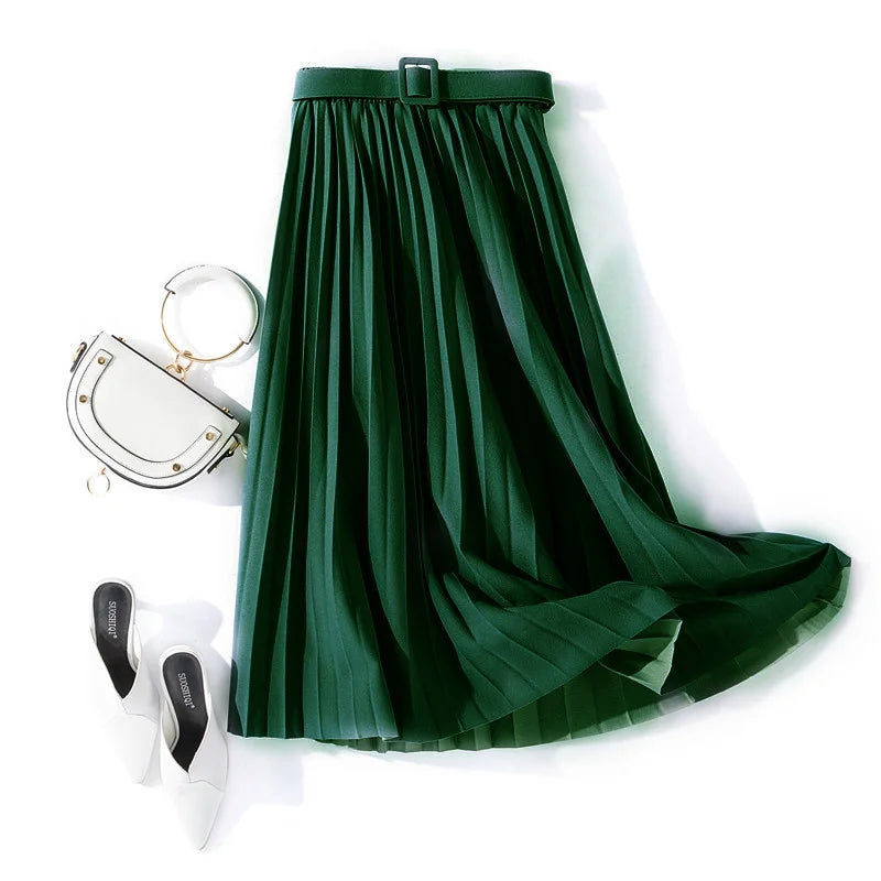 XFPV 2023 New Autumn Summer Fashion Solid Color High Waist Pleated A Line medium and long Skirt Women SM1983  Amaijoin