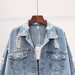 Load image into Gallery viewer, Streetwear Style Print Women&#39;s Denim Jacket Coat Diamonds Hole BF Jeans Outwear Female Spring Autumn Casual Loose Cowboy Outwear  Amaijoin
