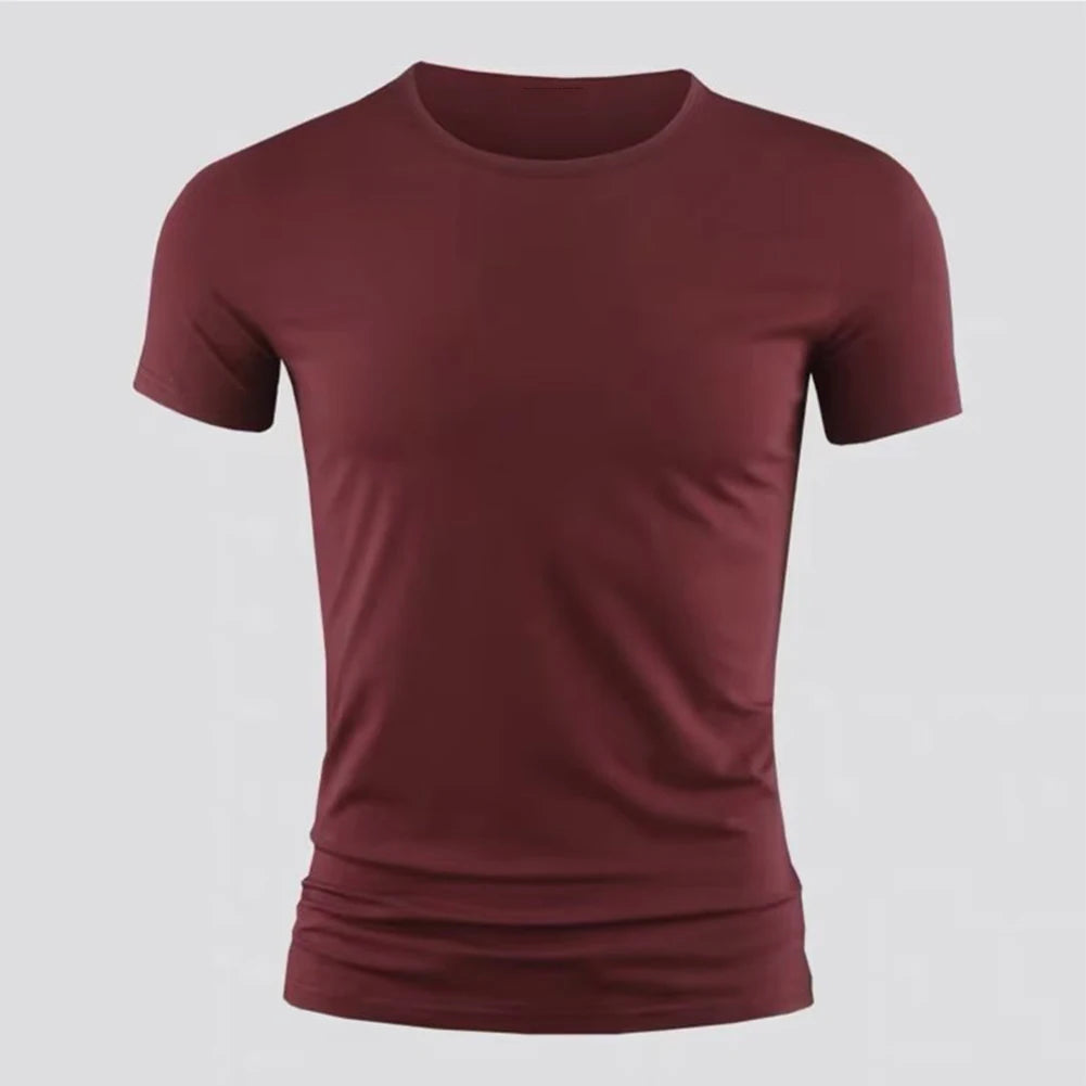 New Men's Short Sleeve T-Shirt Basic Plain Casual Gym Muscle Crew Neck T-Shirts Slim Fit Tops Tee Summer Man Clothing  Amaijoin