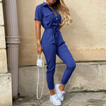 Load image into Gallery viewer, Women&#39;s Monochromatic Belt Workwear Jumpsuit, Casual Pants, Flip Collar, Buckle, European and American, Summer, 2023  Amaijoin
