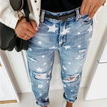 Load image into Gallery viewer, 2023 Autumn Boyfriend Jeans Woman Slim Hole Jeans For Ladies With Five-Pointed Star Ripped Jeans Street Casual Blue Denim Pants  Amaijoin
