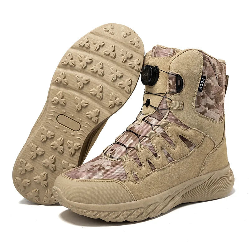 Men's Military Boots Rotating Button Men Desert Tactical Boots Outdoor Combat Boots Wear Resistant Man Winter Boots Hiking Shoes  Amaijoin