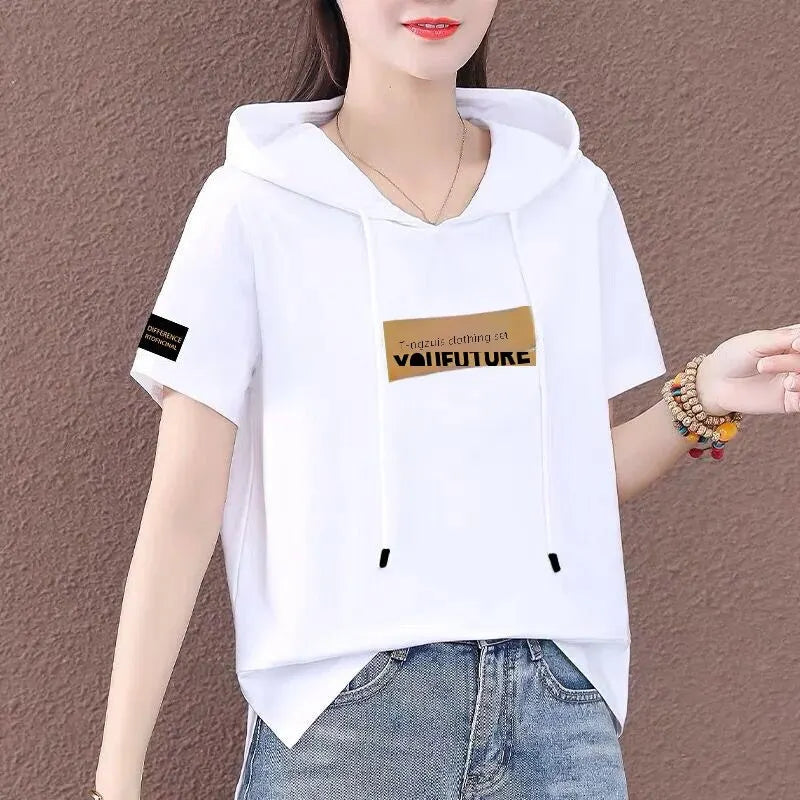 Short Sleeve Summer Thin White T-shirt Women Casual Fashion Top Loose Style Polyester Fabric Cartoon Design  Amaijoin