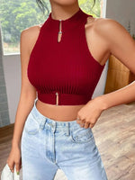 Load image into Gallery viewer, New  Summer Women Metal Cut Out Keyhole Tank Top Casual Rib-Knit Neck Cropped Shirts Femme Sleeveless Off Shoulders Y2k T-shirts  Amaijoin
