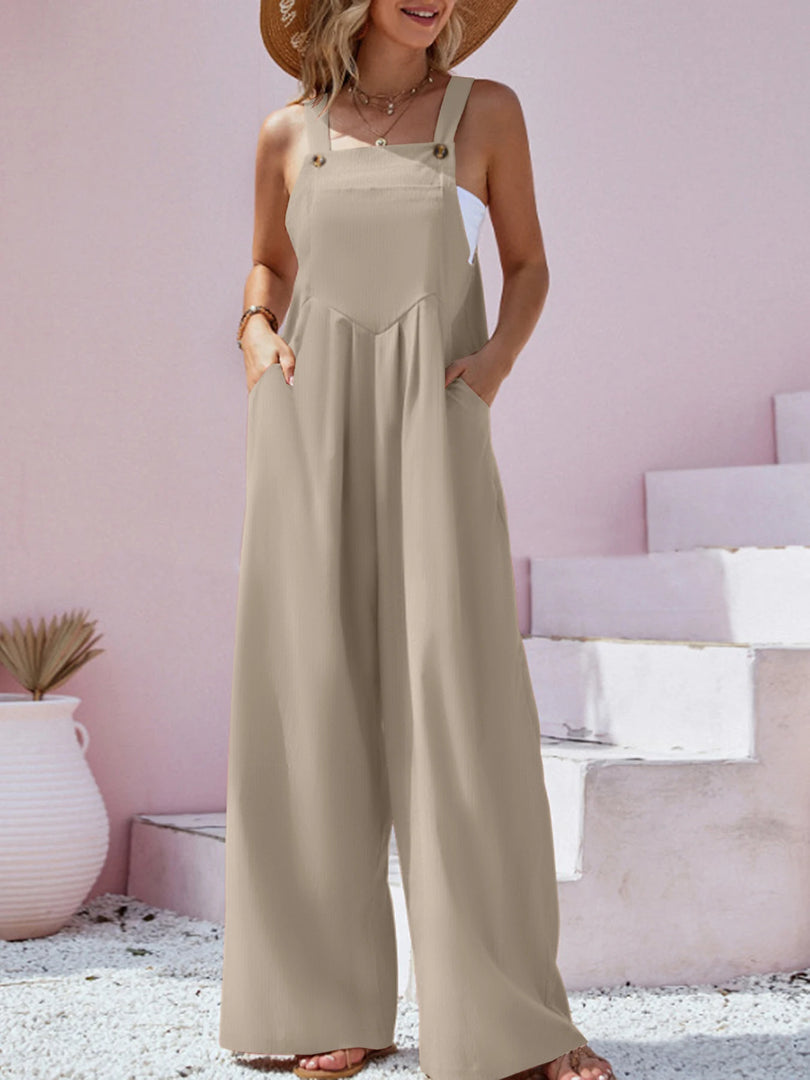 2023 Spring/Summer New Ethnic Style Fashion Solid Color Wide Leg Jumpsuit Quick Sale Tongfa European and American Women's Cross  Amaijoin