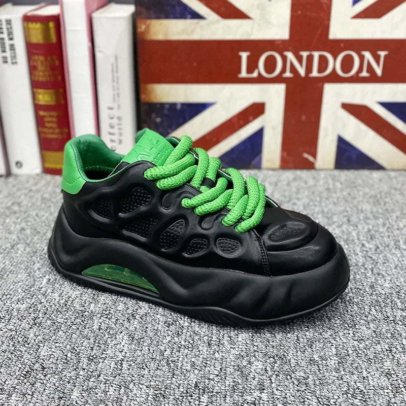 Chunky Sneaker Men Designer Air Cushion Board Shoes Fashion Casual Split Leather Breathable Height Increased Flat Platform Shoes  Amaijoin