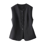 Load image into Gallery viewer, New Women Vest Coat Spring Autumn Solid Color O-Neck Single-Breasted Short Jacket Female Sleeveless Waistcoat Tops Chaleco Mujer  Amaijoin
