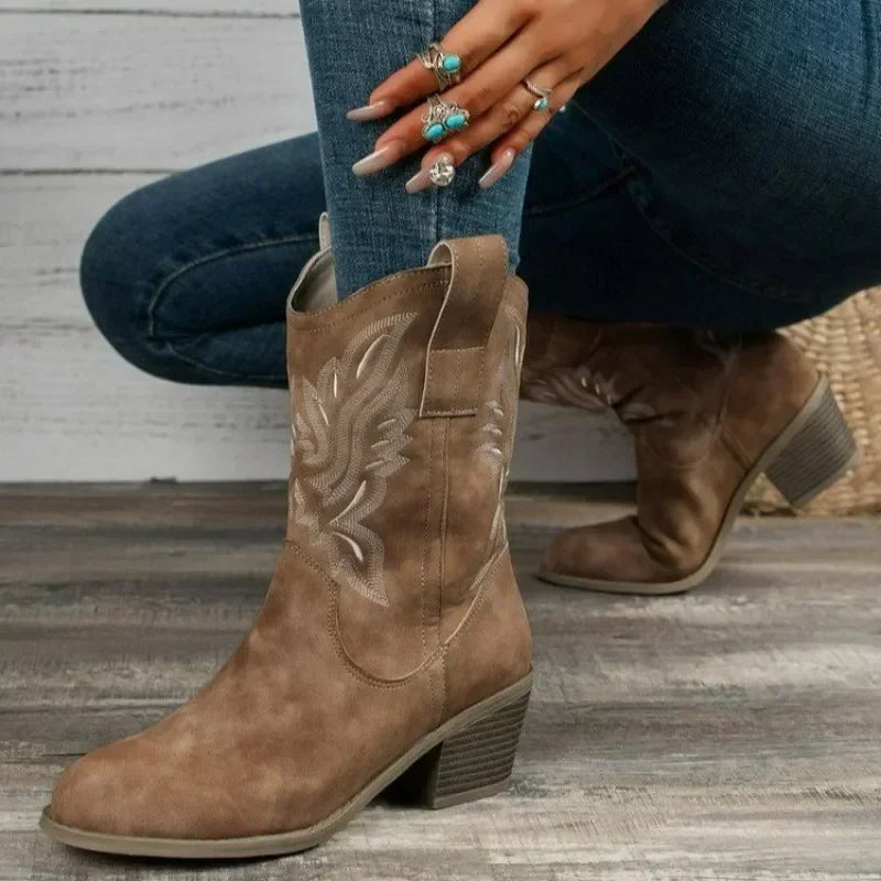 Classic Western Boots for Woman 2024 Cow Suede Pointed Toe Wedges Heel Ankle Boots Simple Comfortable Cowboy Boots Female  Amaijoin