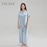 Load image into Gallery viewer, Birdtree 19MM 100%Real Silk Pajama Set Women&#39;s Solid Lapel Short Sleeve Long Pants Basic Comfortable Loungewear Spring S41146QD  Amaijoin
