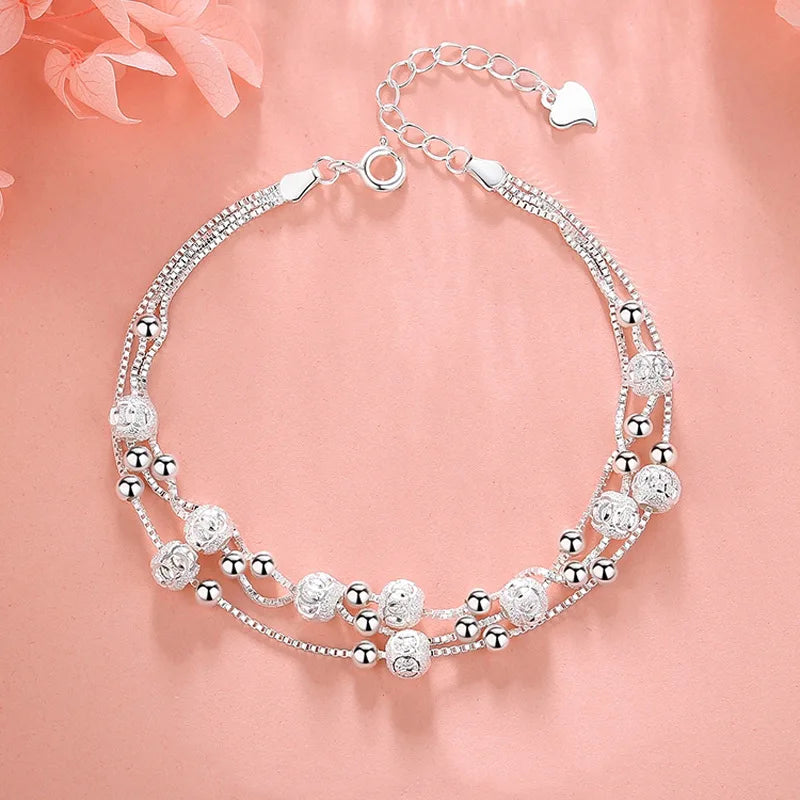 925 Sterling Silver Stars Bracelets For Women Fashion Korean Designer Frosted Bead Bracelet Beautiful Party Wedding Jewelry Gift  Amaijoin