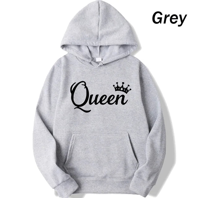 Fashion Men Women Long Sleeve Pullover Hooded Sweatshirts Unisex King and Queen Print Hoodie Casual Streetwear Couple Sweatshirt  Amaijoin