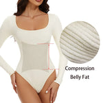 Carregue a imagem no visualizador da Galeria, GUUDIA Spandex Elastic Body Suit Shapewear Women Body Shaper Tummy Control Long Sleeve Open Crotch Big U Neck Seamless Shapers  Amaijoin
