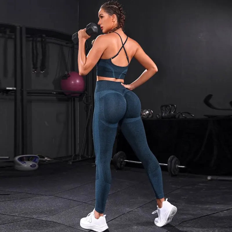 2 Pieces Women's Tracksuit Seamless Yoga Set Workout Sportswear Gym Clothing High Waist Leggings Fitness Sports Suits  Amaijoin