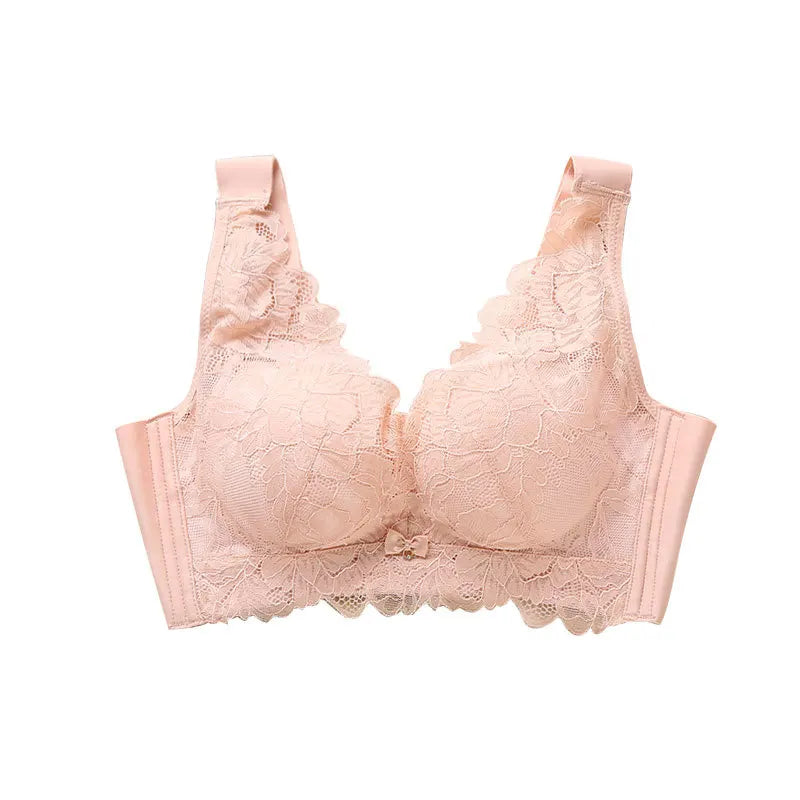 Birdtree Lining 100%Mulberry Silk New Sexy Bra Without Steel Ring Bow Women's Lace Underwear Casual Versatile P39349QM  Amaijoin