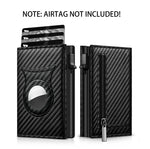 Load image into Gallery viewer, Men&#39;s Carbon Fiber Magnetic Card Holder PU Leather RFID Three-fold Automatic Card Holder With Zipper Coin Purse AirTag Wallet  Amaijoin
