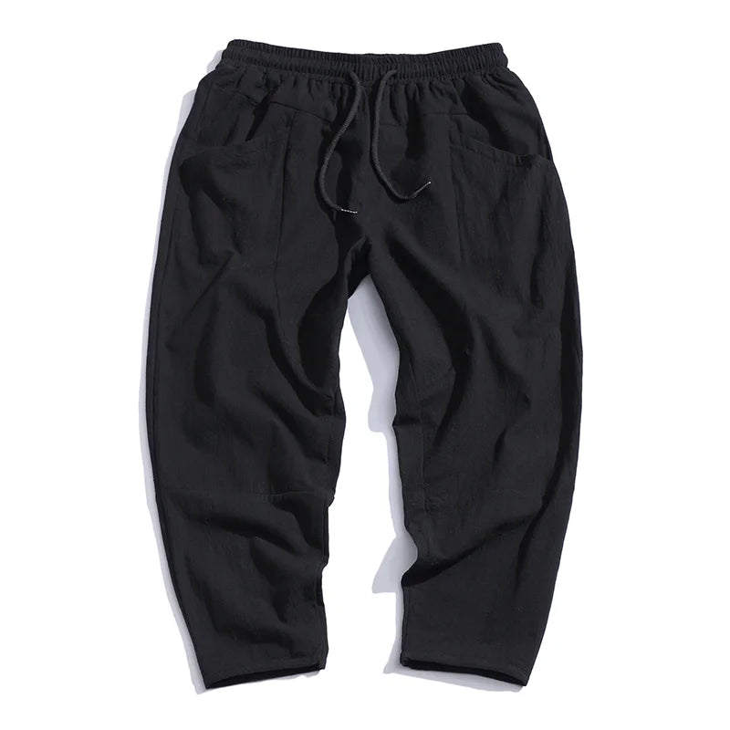 100% Cotton Summer Casual Pants Man Trendy Japanese Cropped Pants Loose Pants Men 5xl  Amaijoin