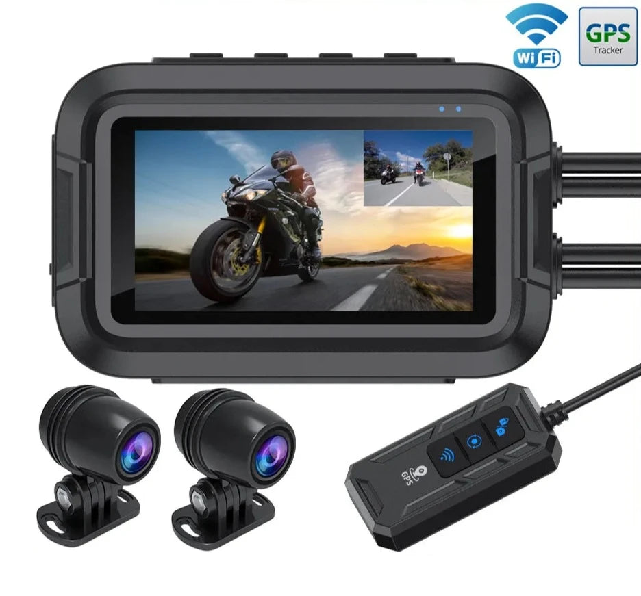 Dual 1080P Motorcycle DVR Full Body Waterproof Moto Camera WiFi GPS Dash Cam Front Rear Driving Video Recorder Black Box  Amaijoin