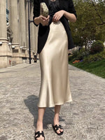 Load image into Gallery viewer, Silk Satin Skirts for Women Korean Style Champagne Office High Waist A-line Skirt Fashion Elegant Solid Long Pencil Skirt 2024  Amaijoin
