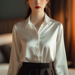 Load image into Gallery viewer, Summer Autumn Silk Satin Shirts Women 2024 Vintage Blouse Long Sleeve Button Down Shirt Office Lady Tee Top Ladies Casual Shirt  Amaijoin
