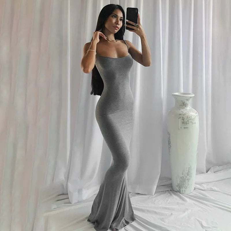 Satin Slip Sleeveless Backless Maxi Dress Women 2023 Y2K Summer Bodycon Elegant Sexy Outfits Ladies Birthday Party Club Sundress  Amaijoin