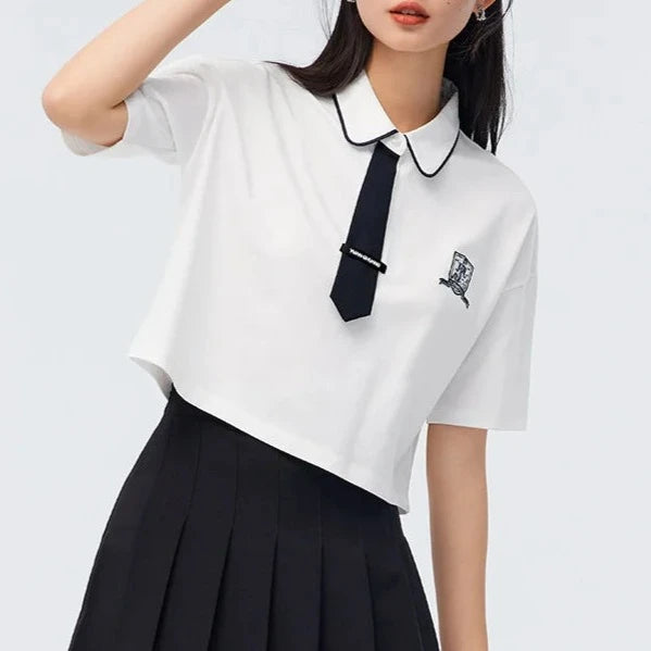 Semir Polo Shirt Women Short Contrasted Color Fashion 2023 New Summer Loose T-shirt  Amaijoin