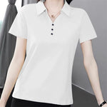 Load image into Gallery viewer, Women Simple Casual Half Zipper Tees Solid Loose Polo Collar T-shirt 2024 Summer Korean Short Sleeve Pullover Tops Ropa De Mujer  Amaijoin
