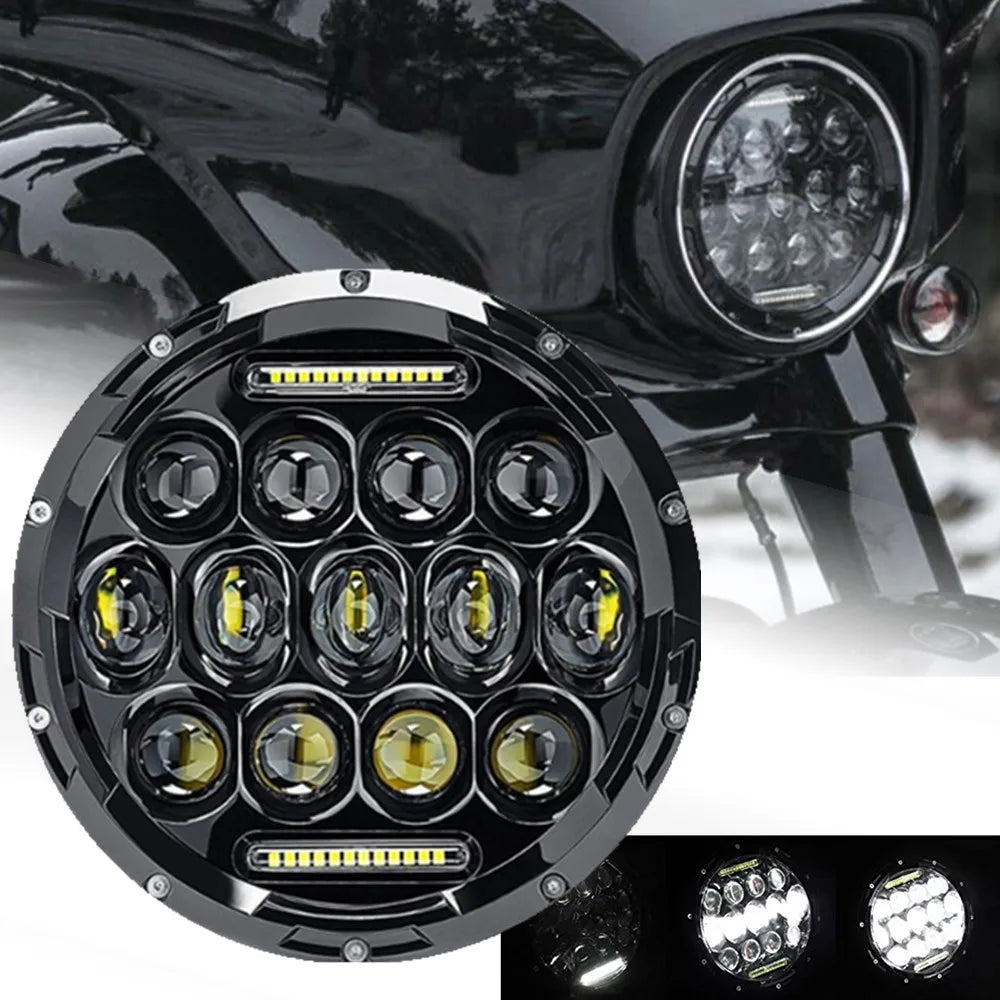 7Inch Motorcycle Led Headlight For Street Glide Softail FatBoy Cafe Racer Chopper Honda Universal Modified 7Inch Round Headlamp  Amaijoin