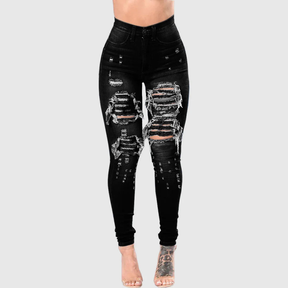 2023 Autumn High Waist Ripped Jeans For Women Fashion Stretch Skinny Denim Pencil Pants Casual Slim Trousers S-3XL  Amaijoin