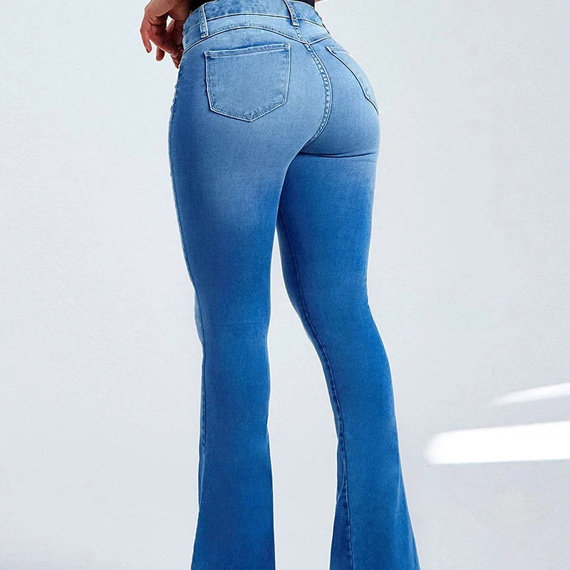 Spring new high-waisted slim-fit stretch bell-bottomed jeans for women  Amaijoin