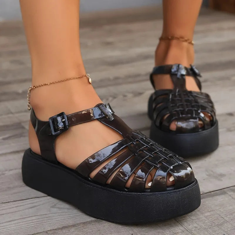 2024new Style Womens Sandals Summer Ladies Baotou Sandals Thick-soled Waterproof Casual Shoes Hollow Roman Beach Shoes for Women  Amaijoin