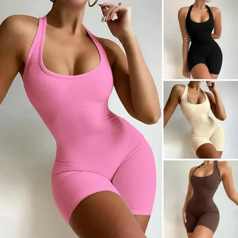 Women Bodysuit Sleeveless GymBackless Jumpsuit Workout Catsuit Bodycon Romper Sportswear Fitness Yoga Suit Sexy One Piece  Amaijoin