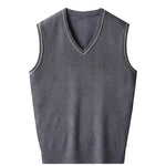 Carregue a imagem no visualizador da Galeria, Solid Color Vest Black Knitted Sweaters for Men Waistcoat Man Clothes Plain Business V Neck Sleeveless Knitwears Loose Fit Ugly  Amaijoin
