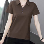 Load image into Gallery viewer, Women Simple Casual Half Zipper Tees Solid Loose Polo Collar T-shirt 2024 Summer Korean Short Sleeve Pullover Tops Ropa De Mujer  Amaijoin
