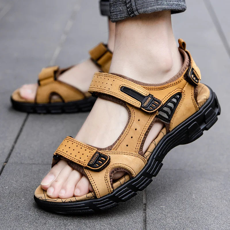 Brand Classic Mens Sandals Summer Genuine Leather Sandals Men Holidays Outdoor Casual Shoes Men Sandal Beach 2023  Amaijoin