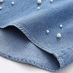 Load image into Gallery viewer, KEYANKETIAN Autumn New Women&#39;s Pearl Embellished Denim Shirt French Style Fashion Buttons Long Sleeve Loose Crop Top Chemise  Amaijoin
