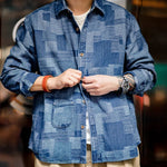 Load image into Gallery viewer, Maden American Retro Boro Baijia Cloth Denim Shirt Jacquard Splicing Niche Long-sleeved Shirt men&#39;s Spring And Autumn Jacket  Amaijoin
