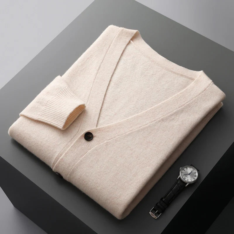 100% merino wool men's cardigan cashmere sweater autumn and winter new knitted coat solid color long sleeve high quality coat  Amaijoin