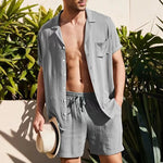 Load image into Gallery viewer, Fashion Men&#39;s Short Sleeve Shirt Set Woven Quick Dry Summer Loose Casual Cool Cardigan Shirt Shorts Lazy Exercise  Amaijoin
