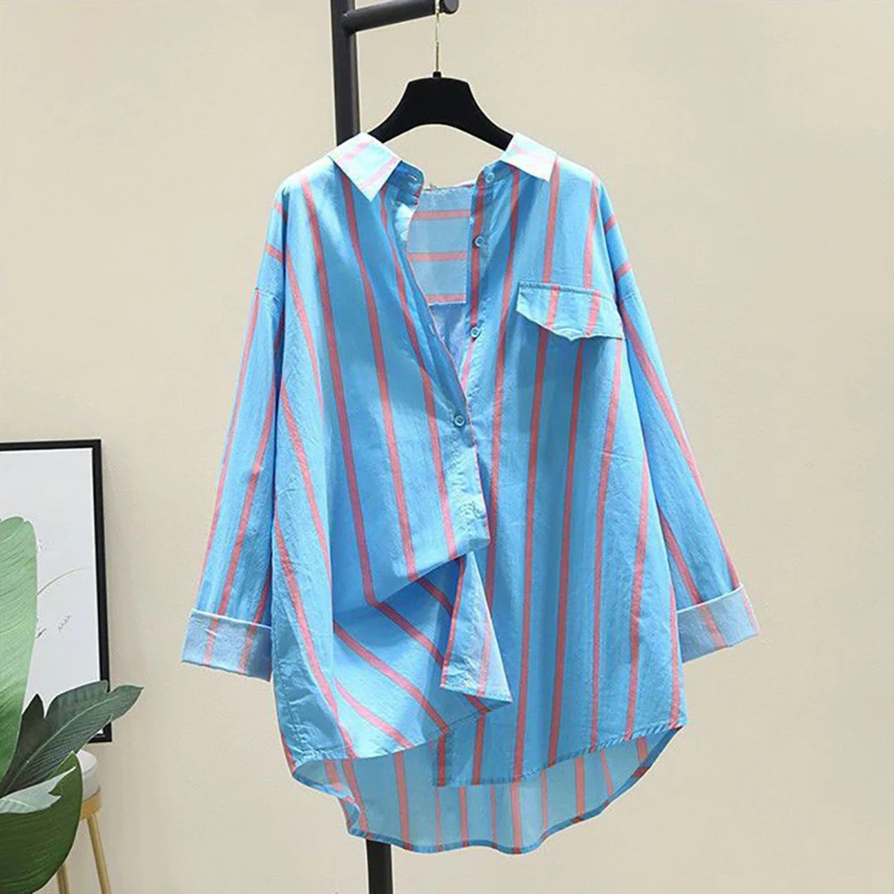 2024 New Fresh and Fashionable Loose Top for Women, Versatile and Slim Stripe Spliced Shirt for Women  Amaijoin