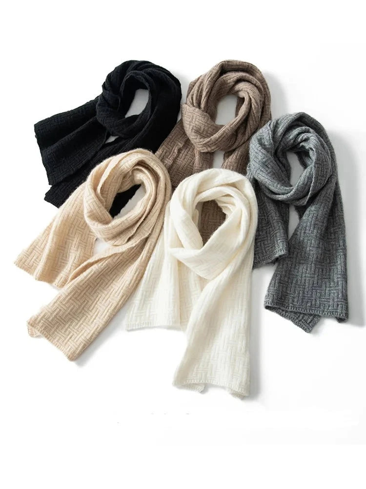 Top Quality 100% Cashmere Scarf Winter Men /Women Outdoor Fashion Scarves Solid Knit Jacquard Neck Protection Wrap Scarf Unisex  Amaijoin