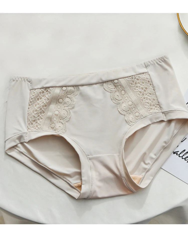 Birdtree Lining 100%Mulberry Silk Panties Lace Mid-rise Refreshing Breathable Sexy Skin-friendly Underwear Woman New P30435QD  Amaijoin