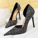 Load image into Gallery viewer, Women 7cm 10.5cm High Heels Elegant Blue Pumps Sexy Sequins Bling Mid Heels Lady Scarpins Luxury Stiletto Sparkly Party Shoes  Amaijoin
