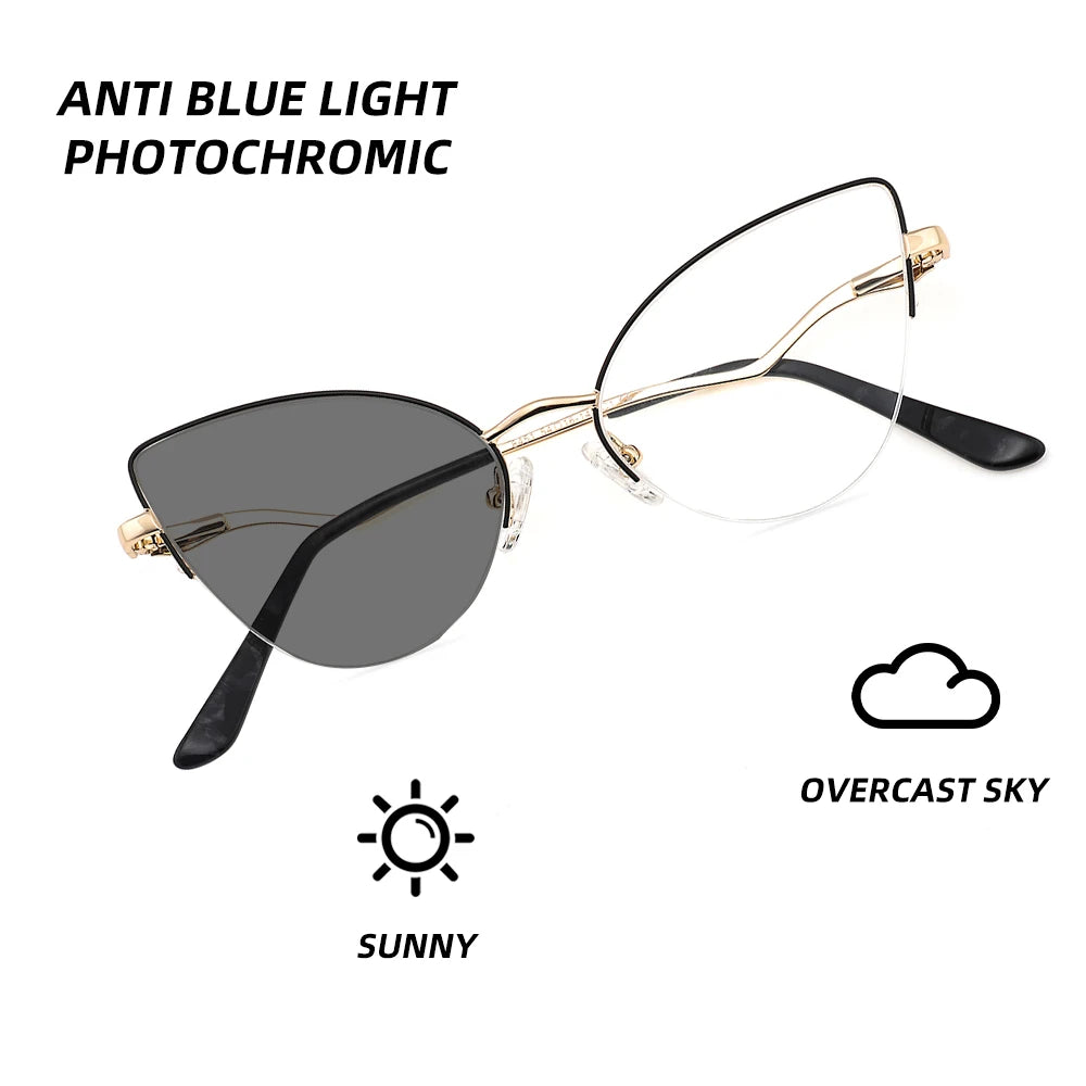 Fashion Women Cat Eye Photochromic Reading Glasses Butterfly Brand Design Frame Blue Light Blocking Customized Prescription  Amaijoin