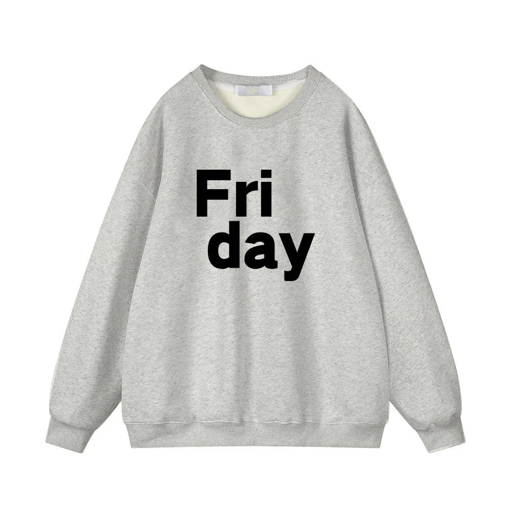 Women Soft O Neck Ladies Vintage Pullovers Casual Tops Hirsionsan 2024 New Spring Autumn Casual “Friday” Letter Print Sweatshirt  Amaijoin