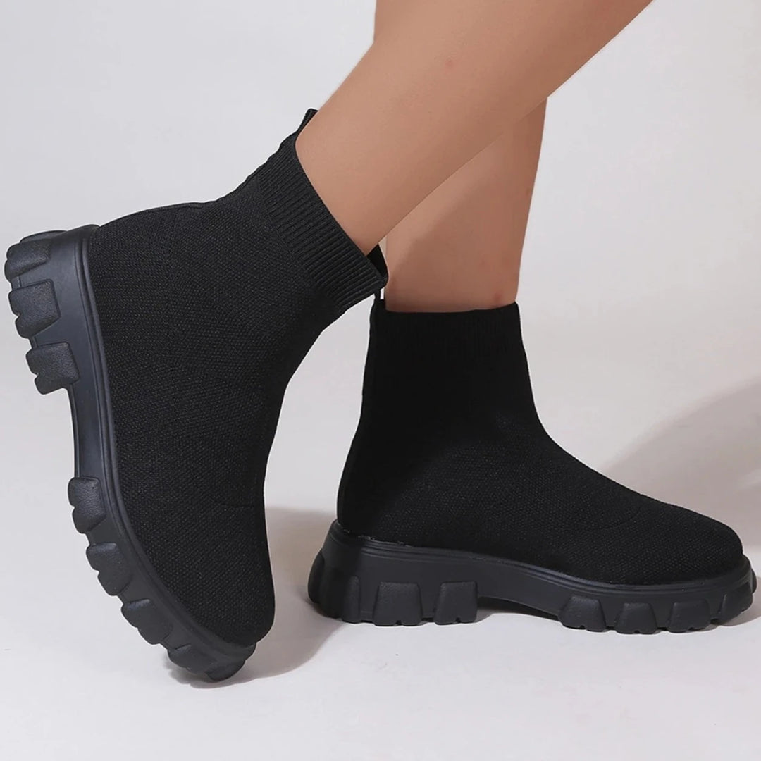 Brand Women Ankle Boots Lightweight Casual Shoes for Women Wedge Fashion Sock Boots Knitting Winter Medium Tube Platform Boot  Amaijoin