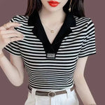 Load image into Gallery viewer, Tops Black Clothing Plain Polo Neck Shirts for Women Aesthetic Luxury High Quality T-shirt Woman Cotton with Collar Y2k Fashion  Amaijoin
