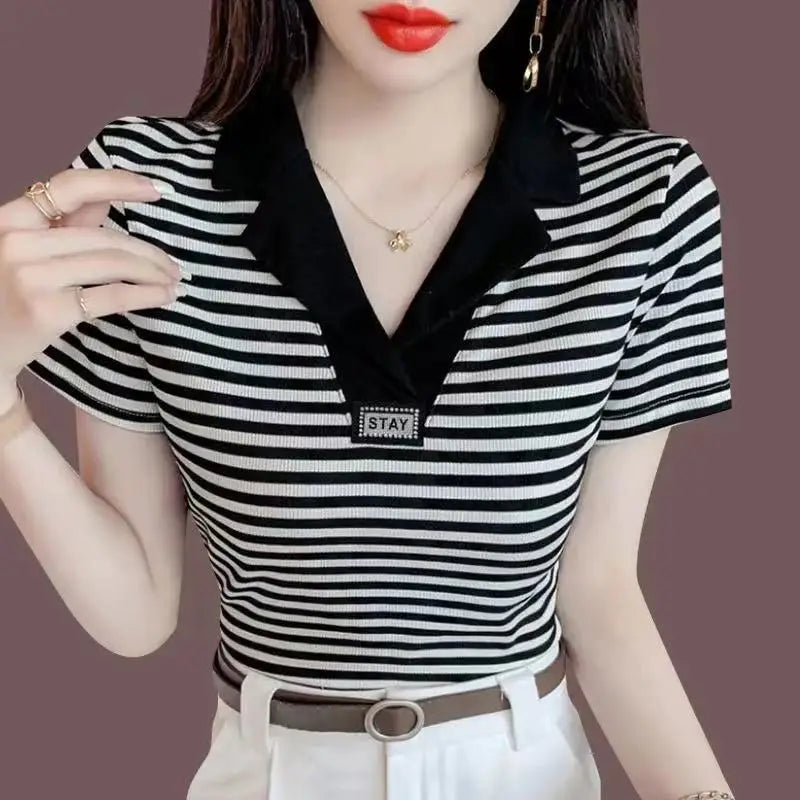 Tops Black Clothing Plain Polo Neck Shirts for Women Aesthetic Luxury High Quality T-shirt Woman Cotton with Collar Y2k Fashion  Amaijoin