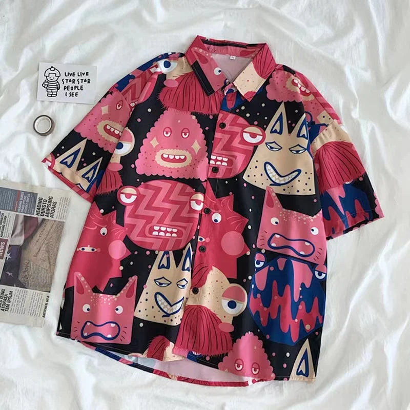 Women's Fashion Casual Loose Short Sleeve Shirt New Summer Retro Hong Kong Style T-shirt Hip Hop Alphabet Print Shirt Half Sleev  Amaijoin